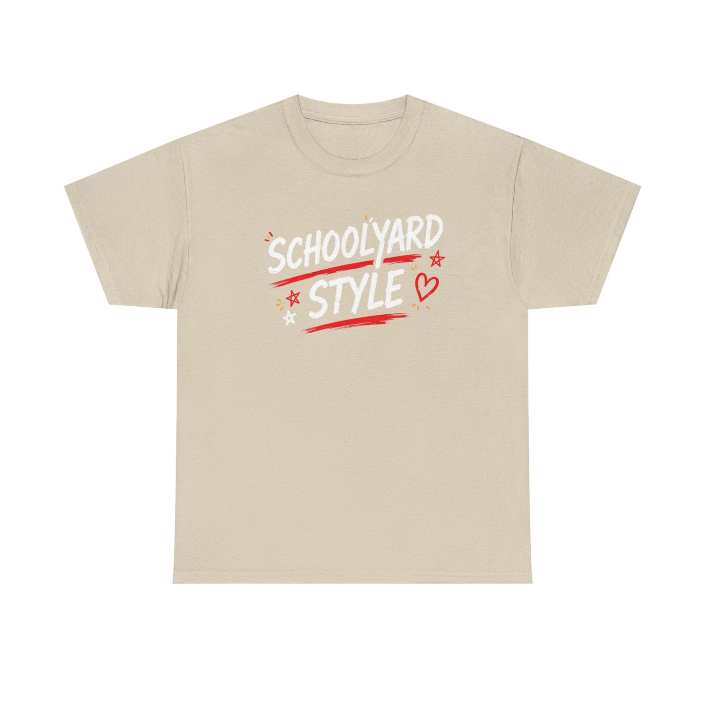 White Tee — Minimal Red Heart & Stars Graphic