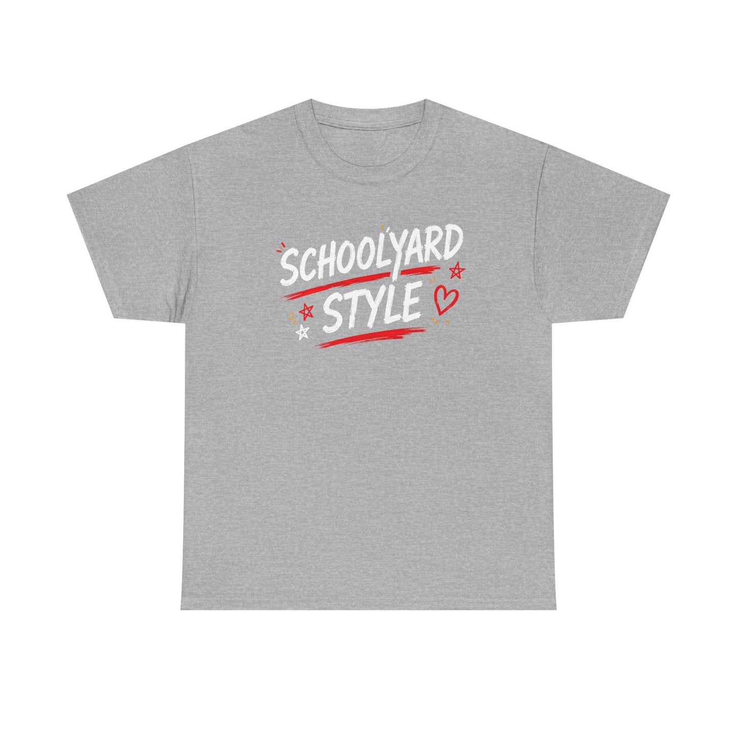 White Tee — Minimal Red Heart & Stars Graphic