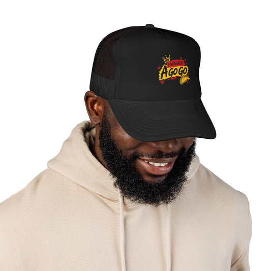 Trucker Hat — Retro "A Go Go" Crown Graphic Foam Mesh Cap