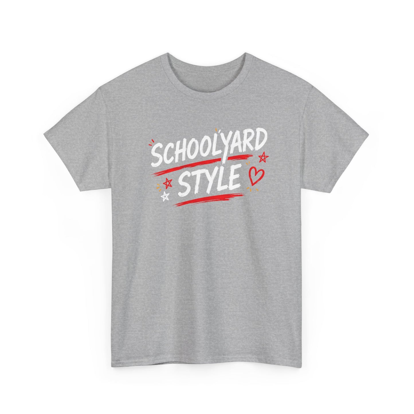White Tee — Minimal Red Heart & Stars Graphic