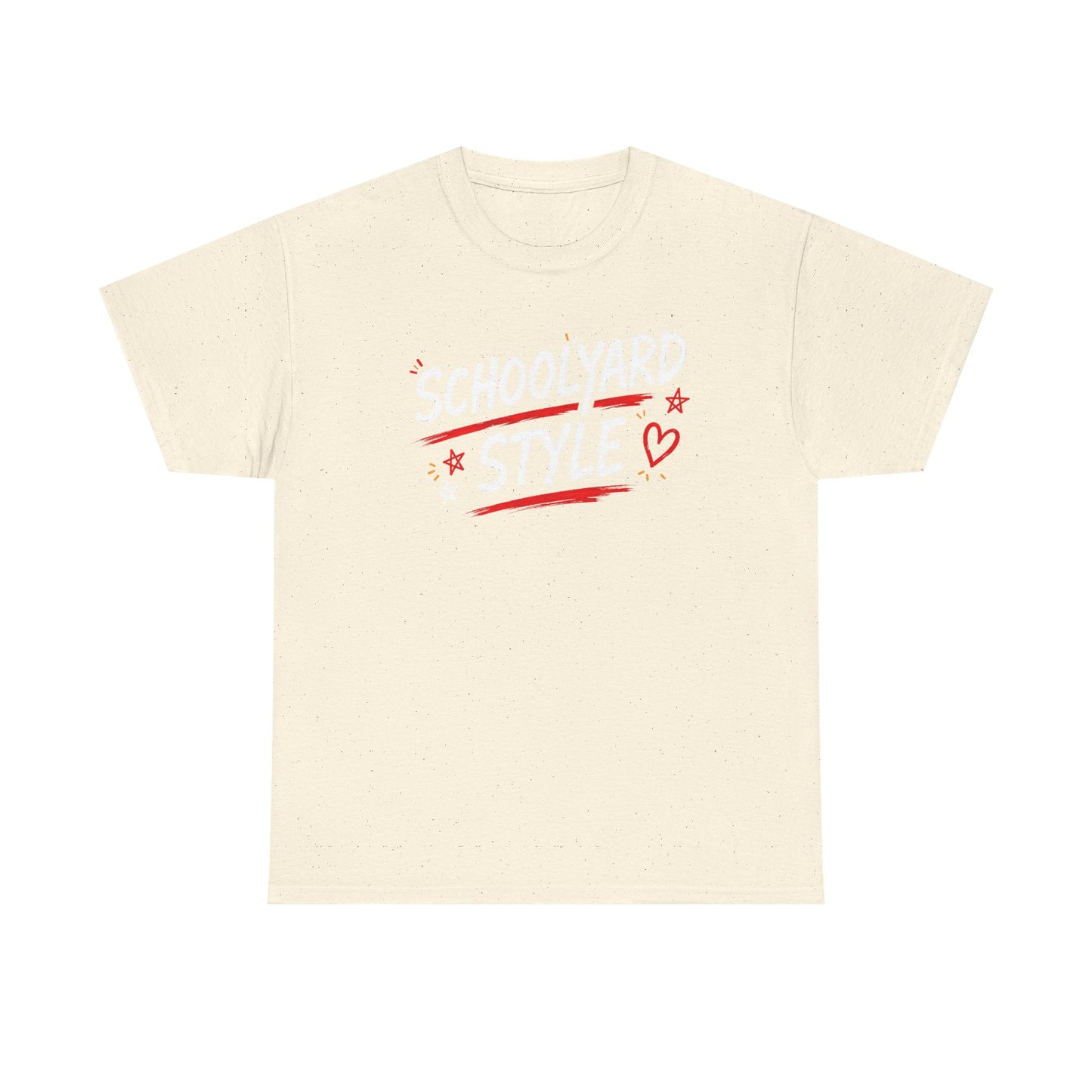 White Tee — Minimal Red Heart & Stars Graphic