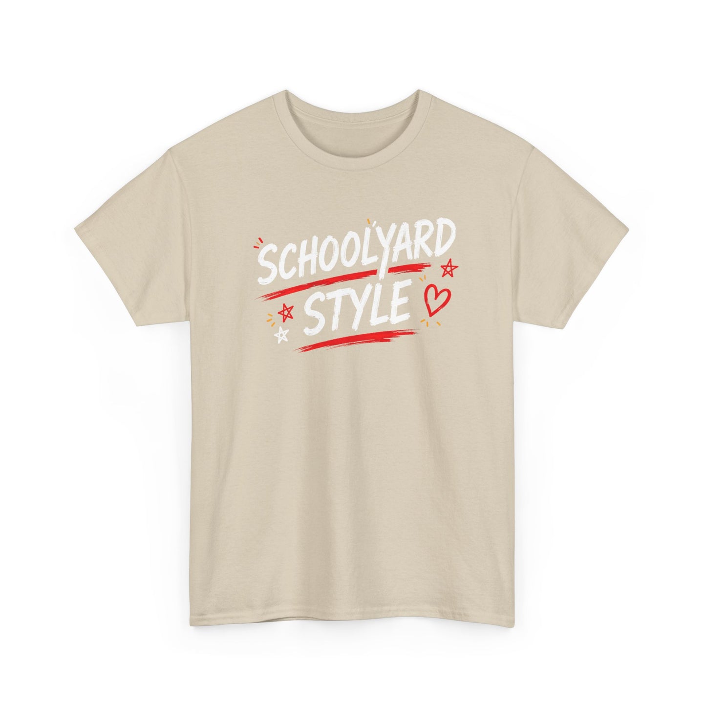 White Tee — Minimal Red Heart & Stars Graphic