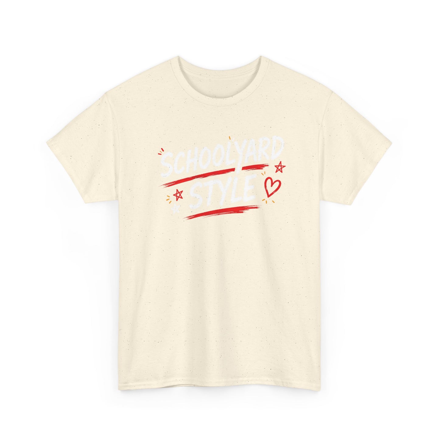 White Tee — Minimal Red Heart & Stars Graphic